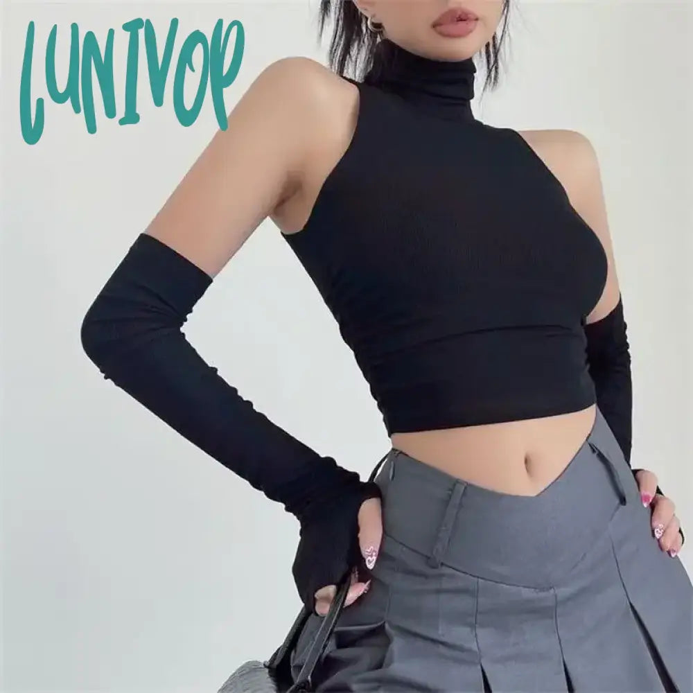 Lunivop New Spicy Girls Y2K Tops Oversleeve Sexy Turtleneck Tank Top For Women’s Slim Fit Short