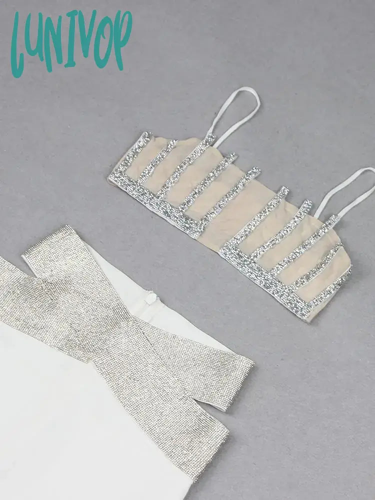 Lunivop New Women Elegant Luxury Beaded Shiny Diamond Sexy Tank Top &Bandage Skirt 2 Piece Set