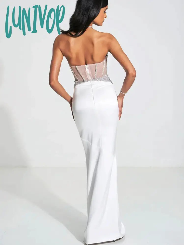 Lunivop New Women Elegant Luxury Sexy Backless Strapless Diamond Long Bandage Dress Vestidos Para