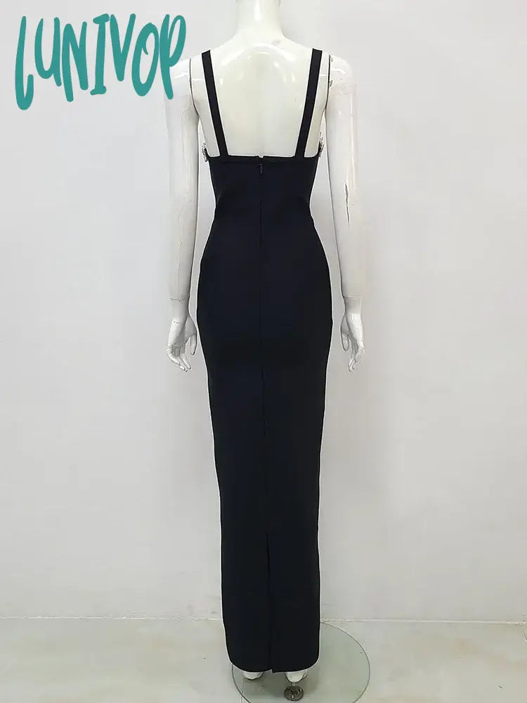 Lunivop New Womens Elegant High Quality Luxury Diamond Decorated Black Strapless Long Bandage Dress