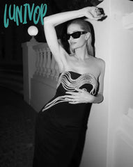 Lunivop New Womens Elegant High Quality Luxury Diamond Decorated Black Strapless Long Bandage Dress