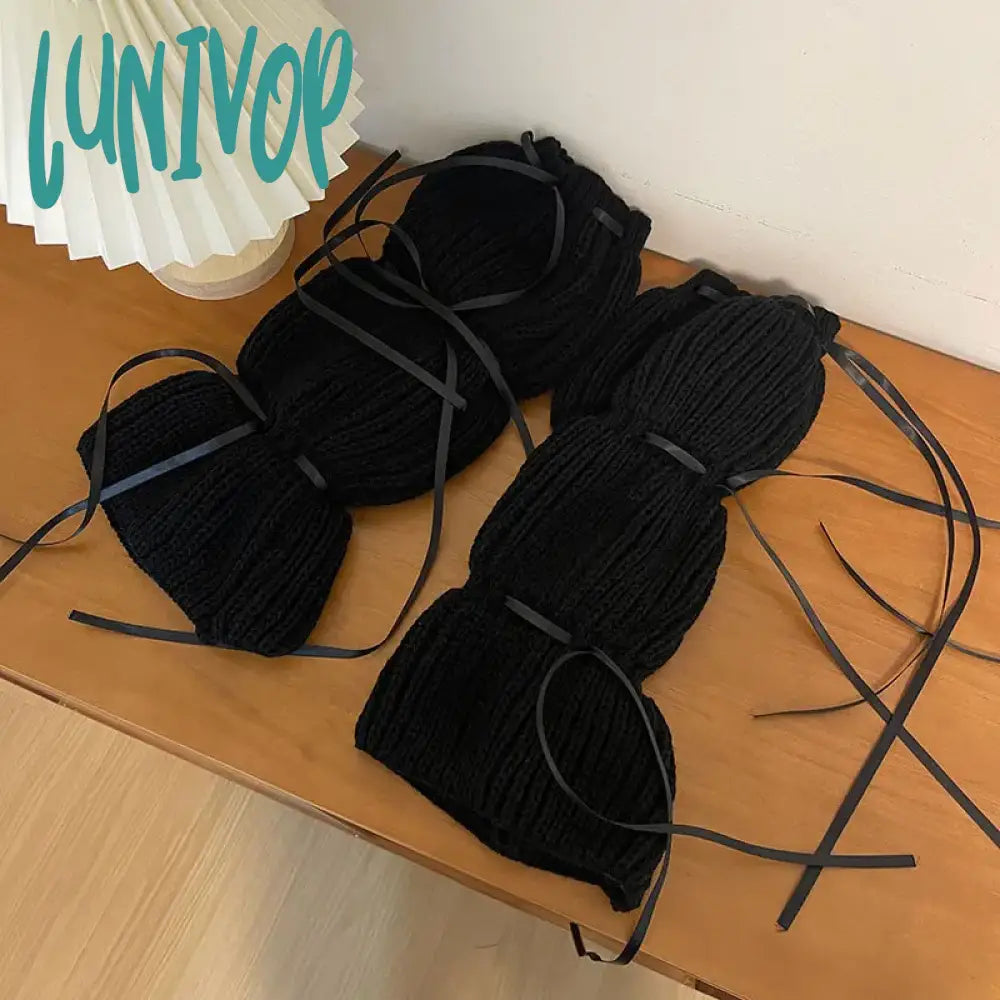 Lunivop New Y2K Bubble Lantern Strap Leg Covers Ballet Knitted Socks Pink Girl Warmers Harajuku