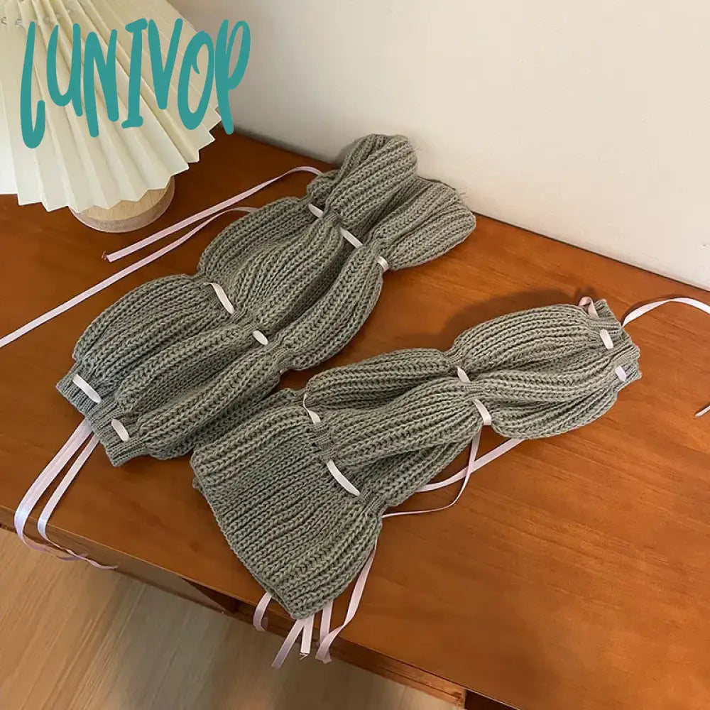 Lunivop New Y2K Bubble Lantern Strap Leg Covers Ballet Knitted Socks Pink Girl Warmers Harajuku