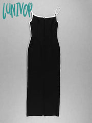 Lunivop Newest Winter Sexy Strap Sleeveless Layer Black Long Bodycon Bandage Dress Designer Fashion