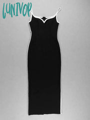 Lunivop Newest Winter Sexy Strap Sleeveless Layer Black Long Bodycon Bandage Dress Designer Fashion