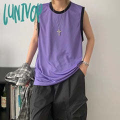 non binary outfits American Retro Contrast Color Vest Loose Couple Sleeveless T-shirt Stacked Item Trendy Simple All-Match Top for Men