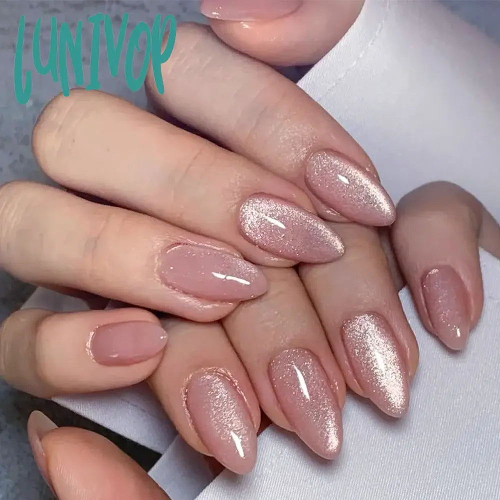 Lunivop Nude Pink Cat Eye Red French Nail Art Wearable Fashion Fake Nails Detachable Finished False