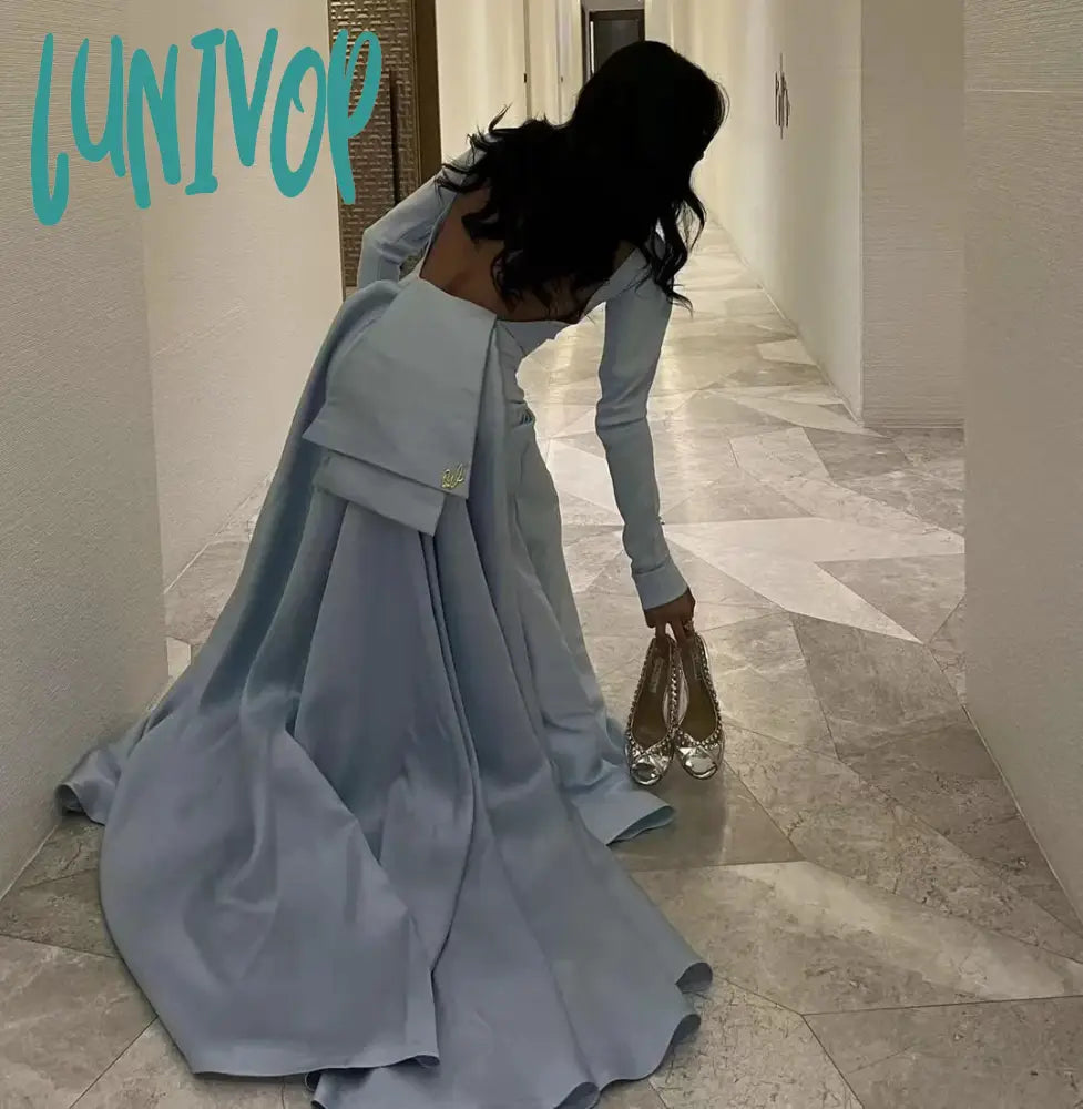 Lunivop O-Neck Arabic-Muslim Long Sleeve Evening Dresses Floor-Length Sexy Mermaid Court Dubai