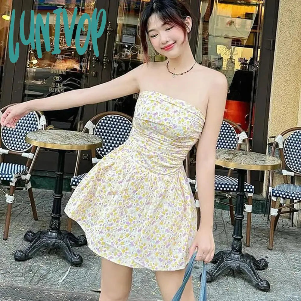 Lunivop One-Shoulder Slim Strapless Print Dress For Women High Waisted Sleeveless Backless Fashion