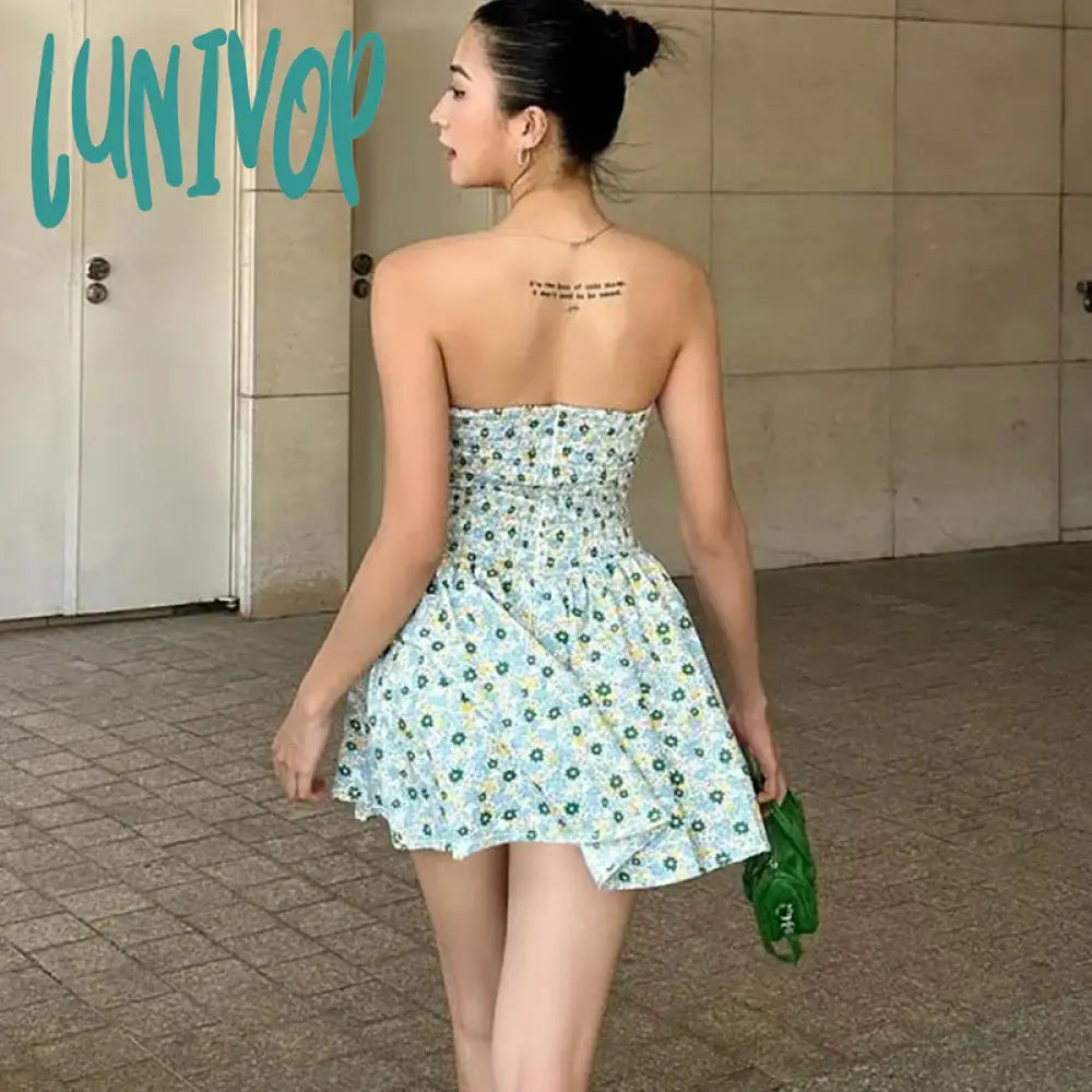 Lunivop One-Shoulder Slim Strapless Print Dress For Women High Waisted Sleeveless Backless Fashion