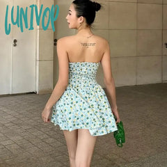 Lunivop One-Shoulder Slim Strapless Print Dress For Women High Waisted Sleeveless Backless Fashion