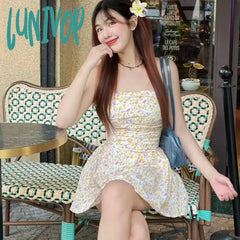 Lunivop One-Shoulder Slim Strapless Print Dress For Women High Waisted Sleeveless Backless Fashion