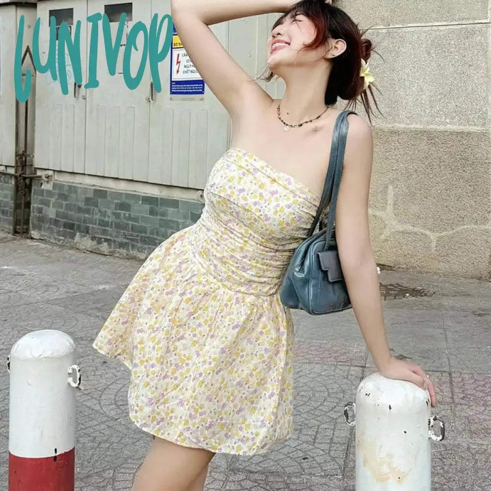 Lunivop One-Shoulder Slim Strapless Print Dress For Women High Waisted Sleeveless Backless Fashion