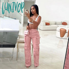 outfit inspo 2024 Women's Tooling Pu Imitation Leather Pocket High Waist Loose Straight Casual Trousers