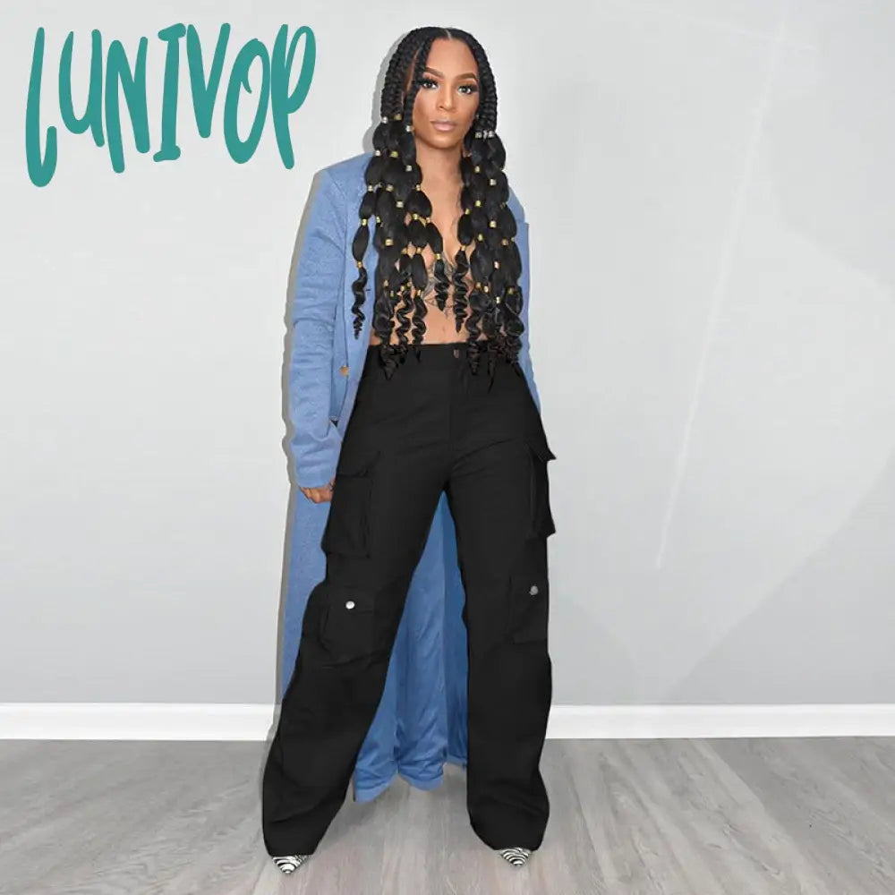 outfit inspo 2024 Women's Tooling Pu Imitation Leather Pocket High Waist Loose Straight Casual Trousers