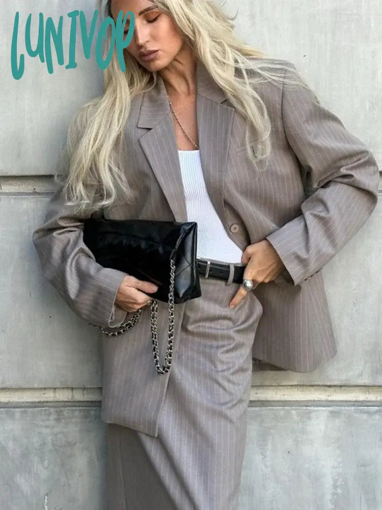 Lunivop Oversized Blazer Suits For Women Loose Slit High Waist Skirts Femme New Street Casual