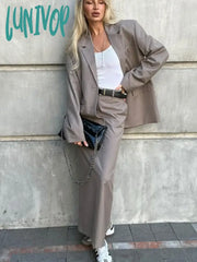 Lunivop Oversized Blazer Suits For Women Loose Slit High Waist Skirts Femme New Street Casual