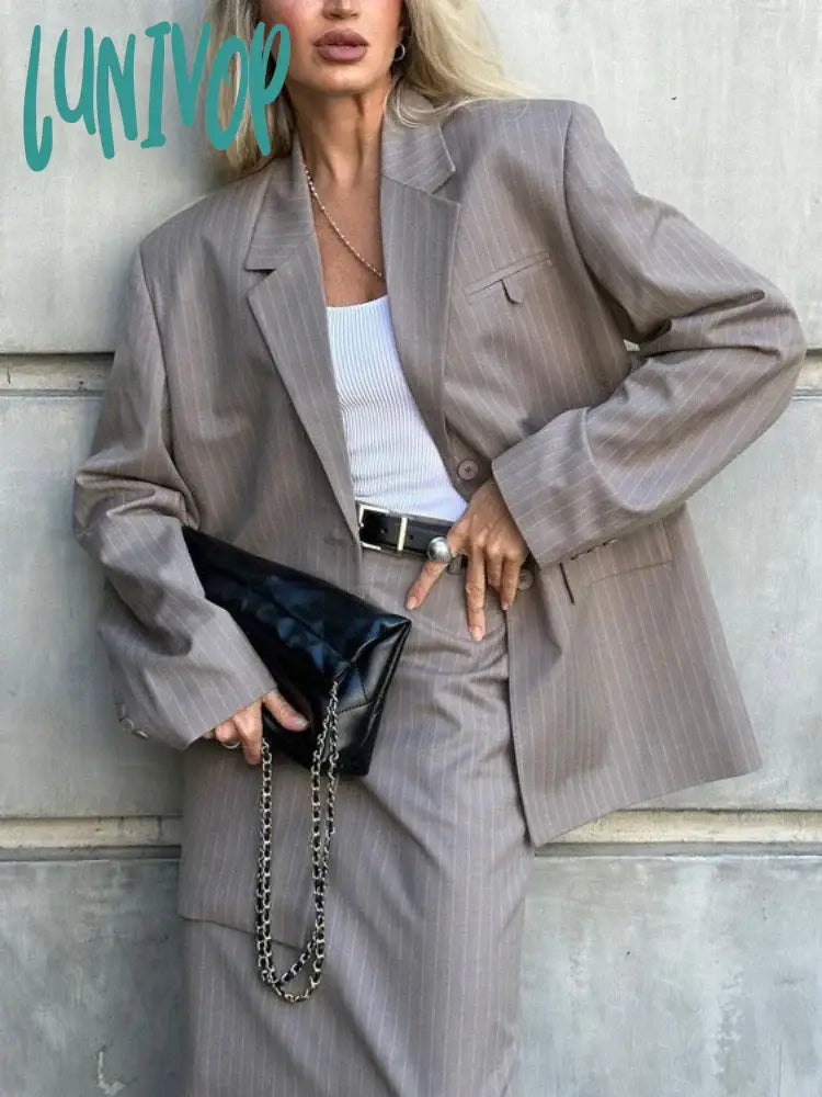Lunivop Oversized Blazer Suits For Women Loose Slit High Waist Skirts Femme New Street Casual