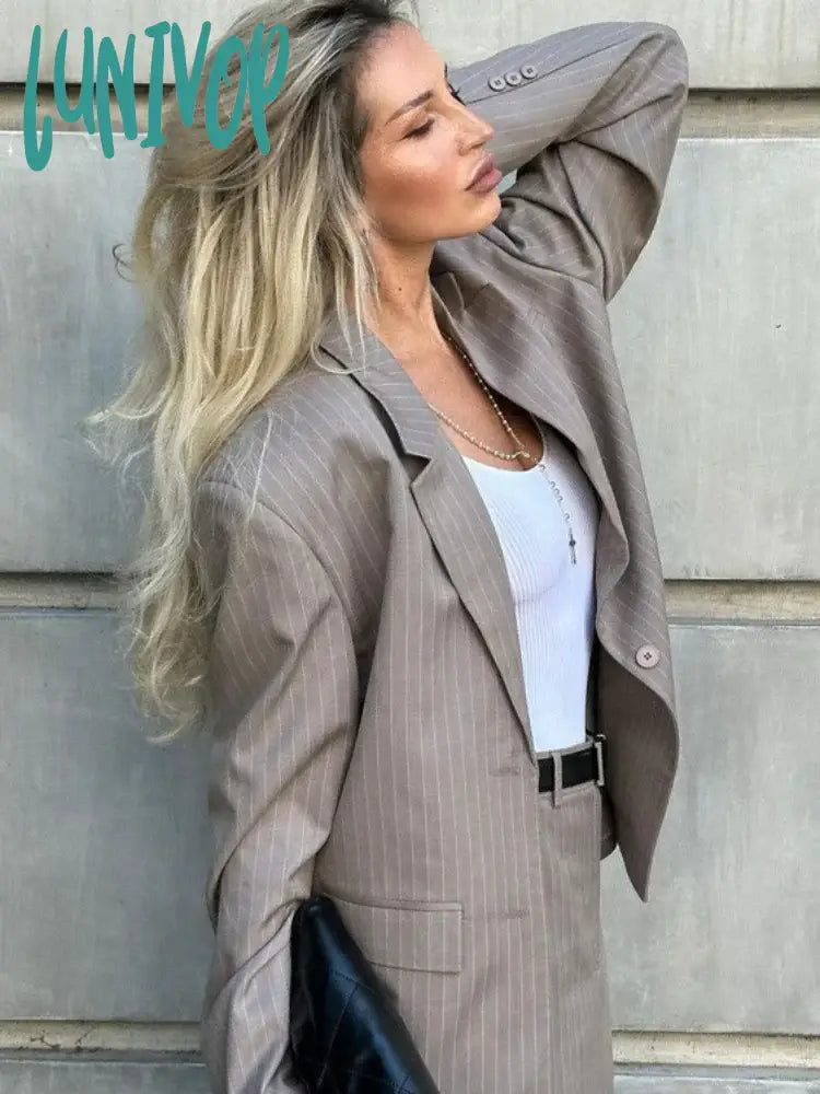 Lunivop Oversized Blazer Suits For Women Loose Slit High Waist Skirts Femme New Street Casual