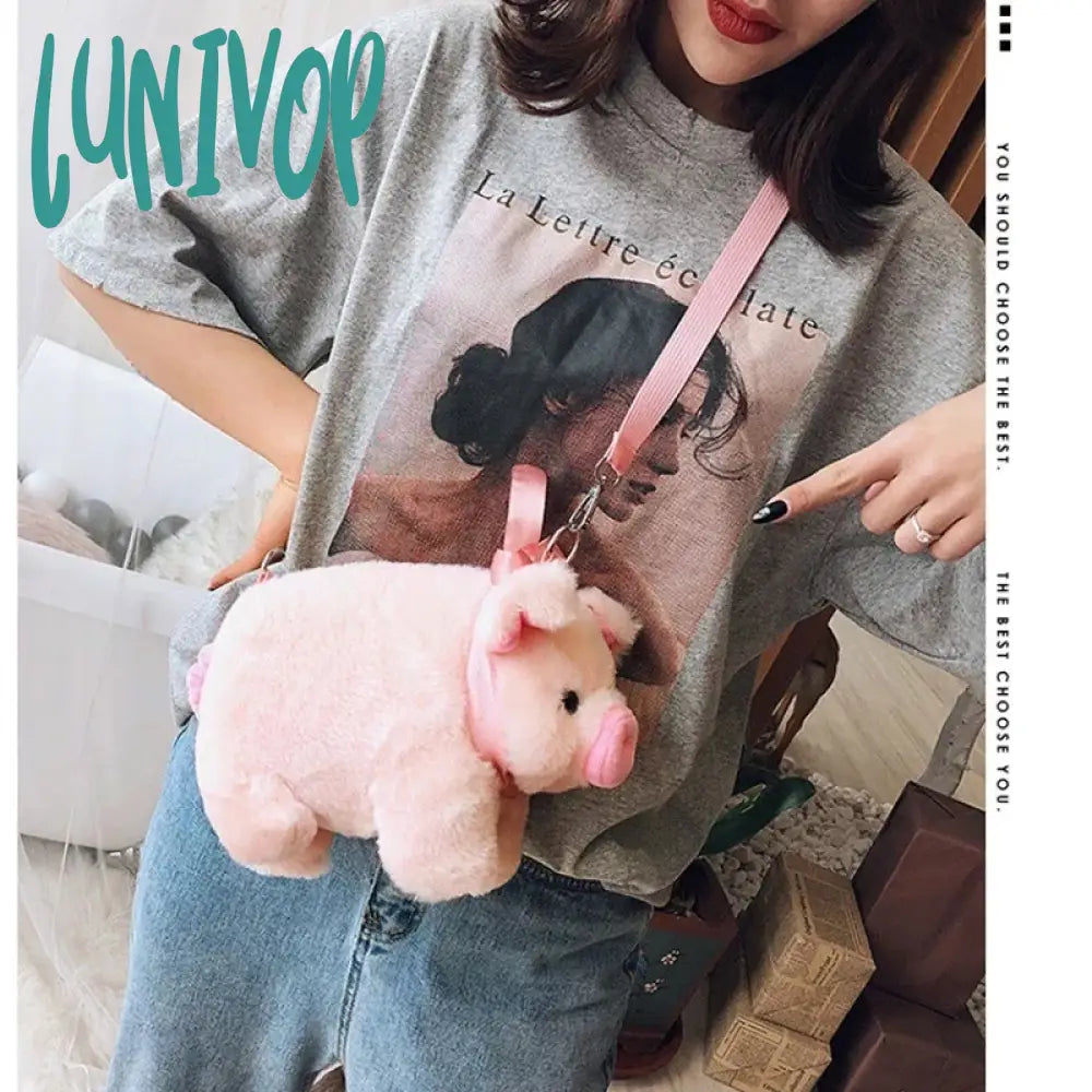 Lunivop Pink Piglet Plush Bag Korean Version Large Capacity Lady Shoulder Cartoon Ins Cute Doll