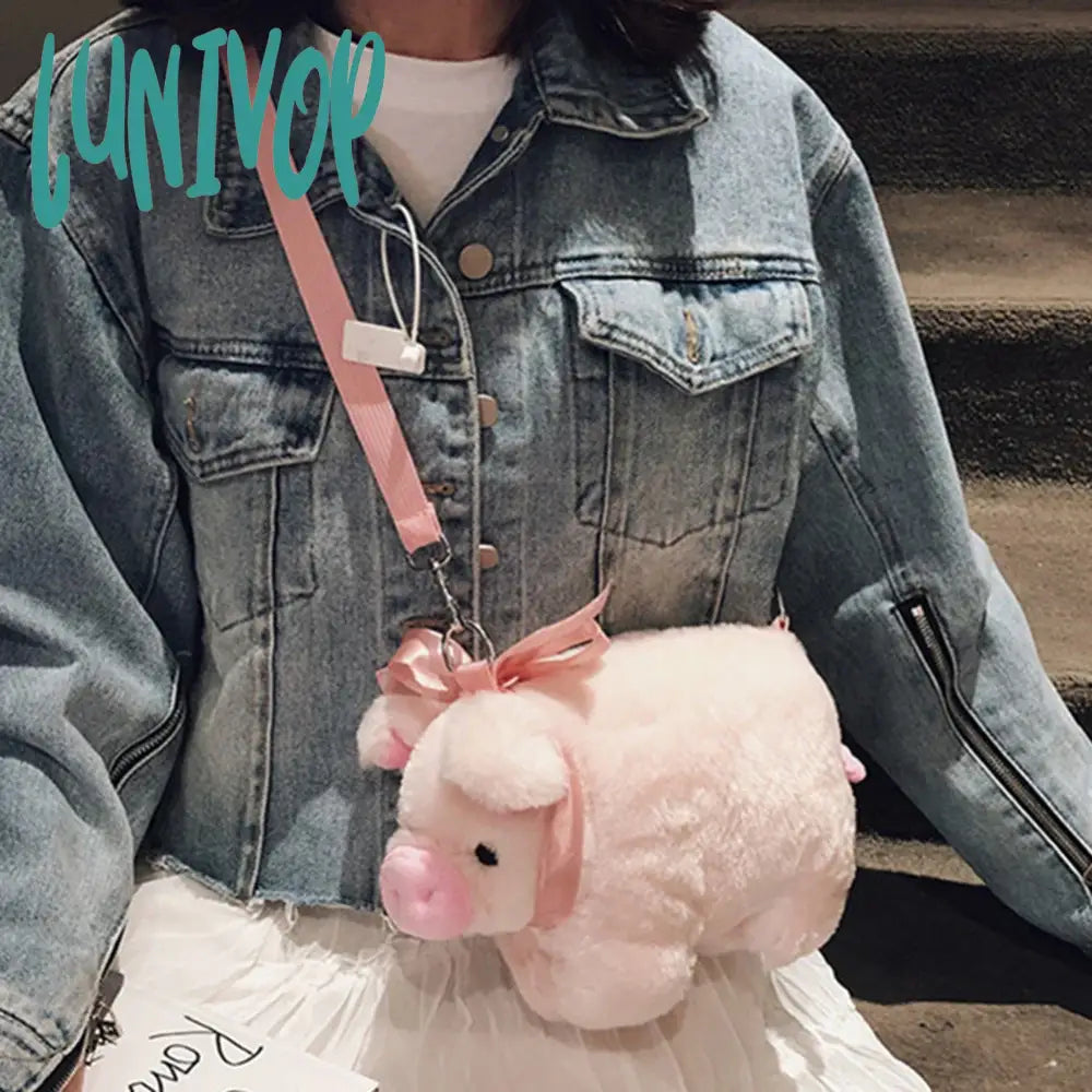 Lunivop Pink Piglet Plush Bag Korean Version Large Capacity Lady Shoulder Cartoon Ins Cute Doll