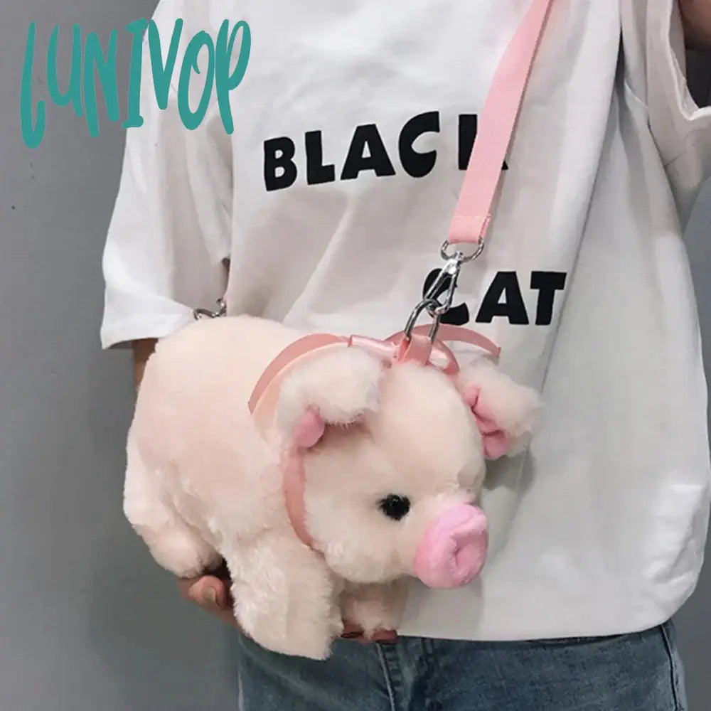 Lunivop Pink Piglet Plush Bag Korean Version Large Capacity Lady Shoulder Cartoon Ins Cute Doll