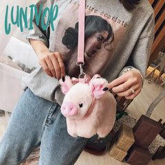 Lunivop Pink Piglet Plush Bag Korean Version Large Capacity Lady Shoulder Cartoon Ins Cute Doll