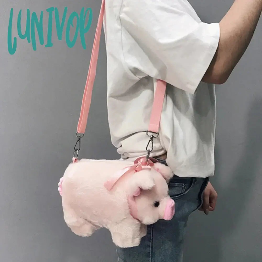 Lunivop Pink Piglet Plush Bag Korean Version Large Capacity Lady Shoulder Cartoon Ins Cute Doll