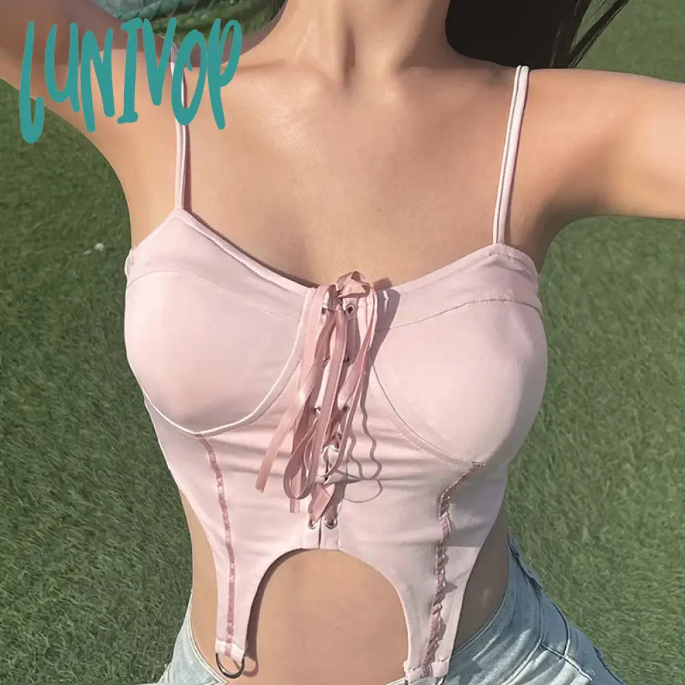 Lunivop Pink Sexy Y2K Tops Decoration Summer Fashion Woman Corset Wrap Chest Casual Backless