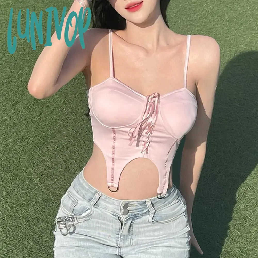 Lunivop Pink Sexy Y2K Tops Decoration Summer Fashion Woman Corset Wrap Chest Casual Backless