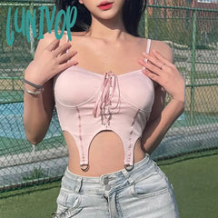 Lunivop Pink Sexy Y2K Tops Decoration Summer Fashion Woman Corset Wrap Chest Casual Backless