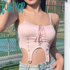 Lunivop Pink Sexy Y2K Tops Decoration Summer Fashion Woman Corset Wrap Chest Casual Backless