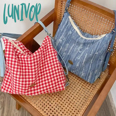 Lunivop Plaid Red Shoulder Bag For Women Elegant Casual College Style Large Capacity Backpack Cute