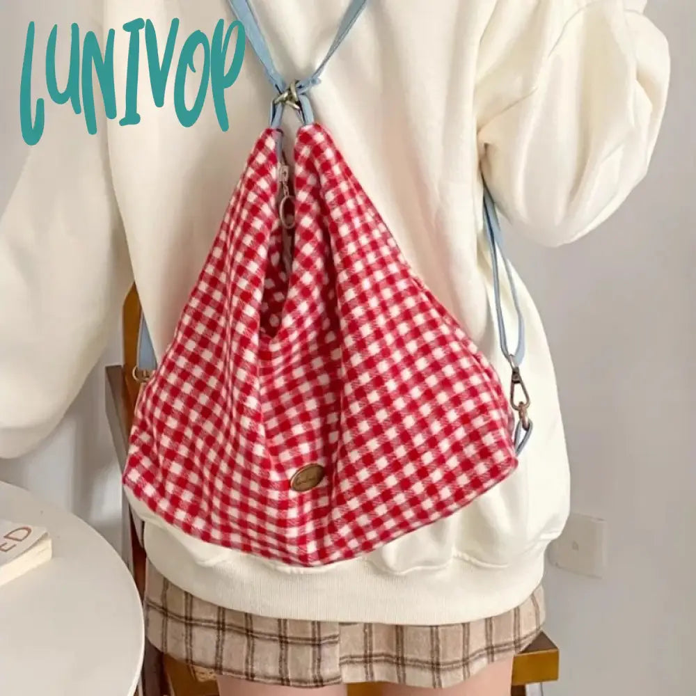 Lunivop Plaid Red Shoulder Bag For Women Elegant Casual College Style Large Capacity Backpack Cute