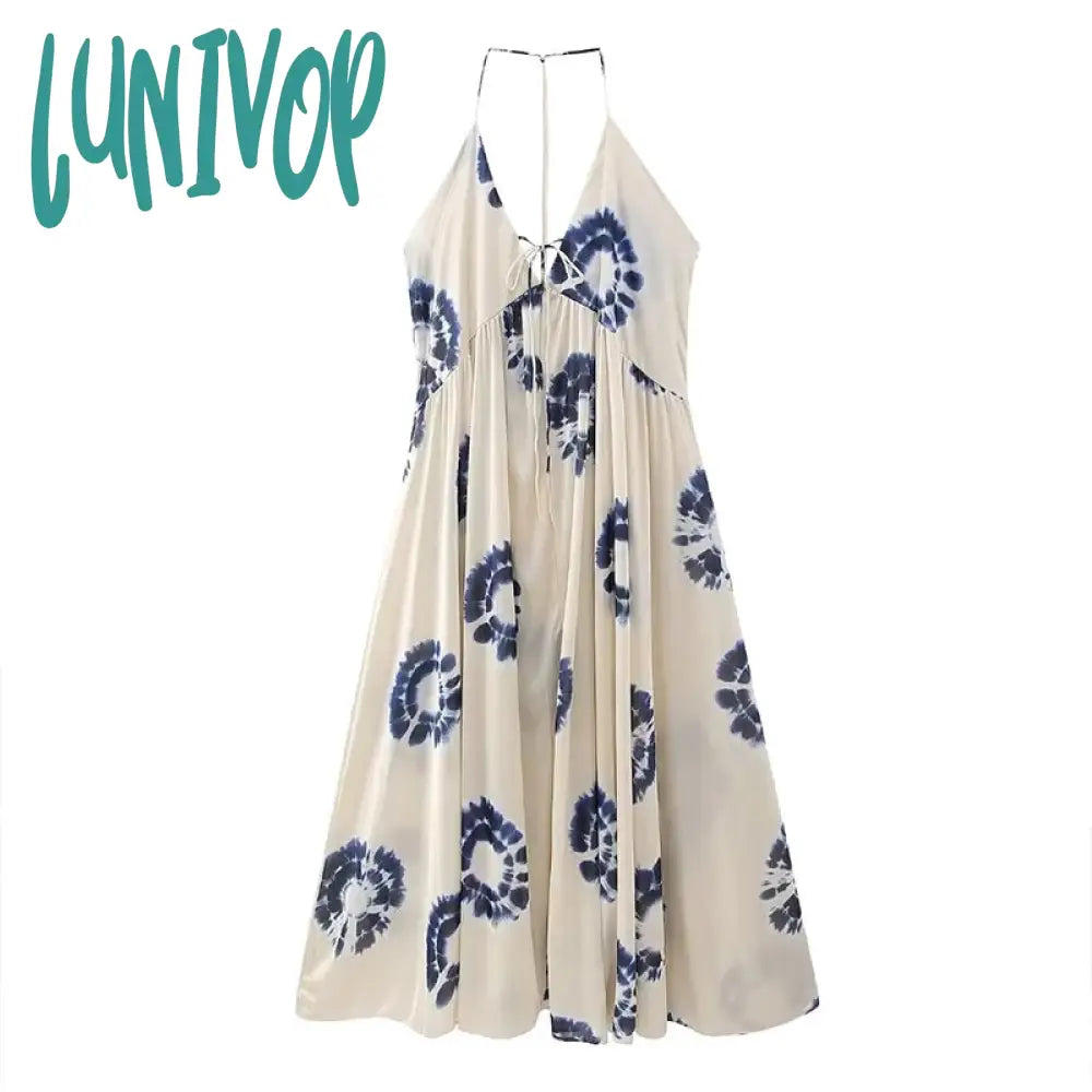 Lunivop Printed Night Dress Beach Women Sexy Backless Sleeveless Reched Female Vacation Dresses
