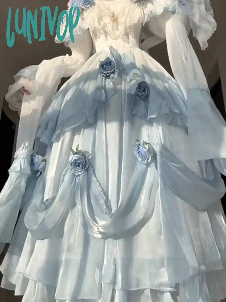 Lunivop Prom French Elegant Retro Dress Classical Elements Gradient Color Lolita Long