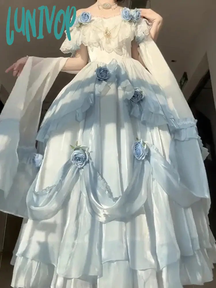 Lunivop Prom French Elegant Retro Dress Classical Elements Gradient Color Lolita Long