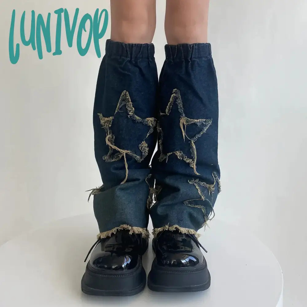 Lunivop Punk Gothic Cross Denim Leg Warmers Harajuku Boot Cuffs Sock Y2K Star Strap Covers