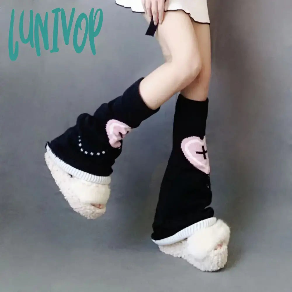 Lunivop Punk Leg Warmers Pink Love Cross Knitted Socks Double Sided Ab Harajuku Y2K Gothic Hot Girl