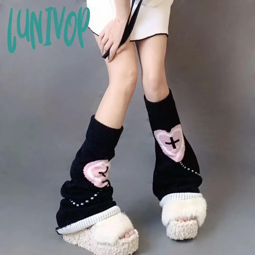 Lunivop Punk Leg Warmers Pink Love Cross Knitted Socks Double Sided Ab Harajuku Y2K Gothic Hot Girl