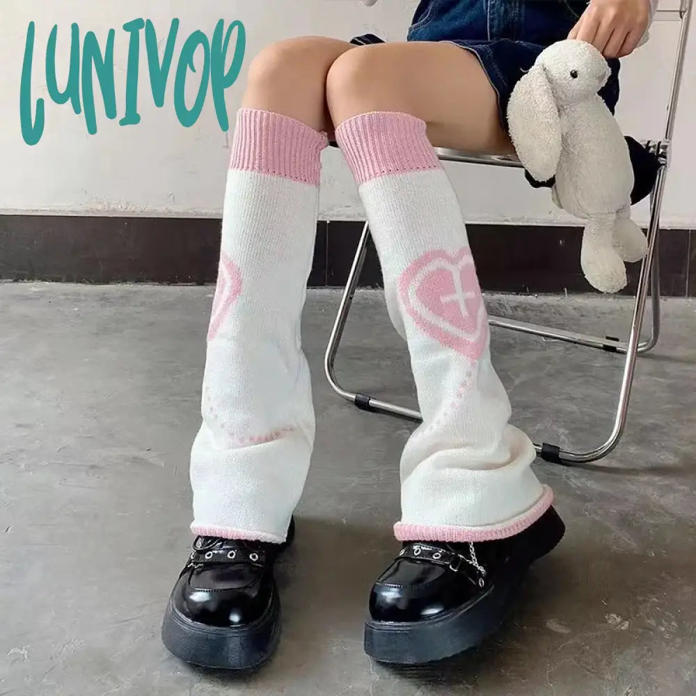 Lunivop Punk Leg Warmers Pink Love Cross Knitted Socks Double Sided Ab Harajuku Y2K Gothic Hot Girl