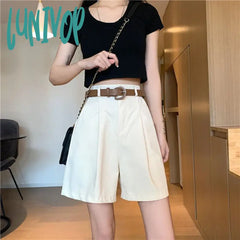 Lunivop Pure Cotton Suit Shorts Women Fashion Belt Black Wide Leg 3Xl Summer Ladies Korean Elegant