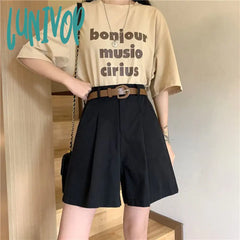 Lunivop Pure Cotton Suit Shorts Women Fashion Belt Black Wide Leg 3Xl Summer Ladies Korean Elegant