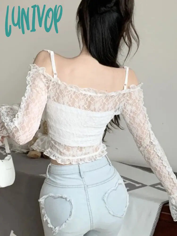 Lunivop Purple Backless Sexy Crop Tops Women Lace Korean Fashion Designer Slim Blouse Female Bow