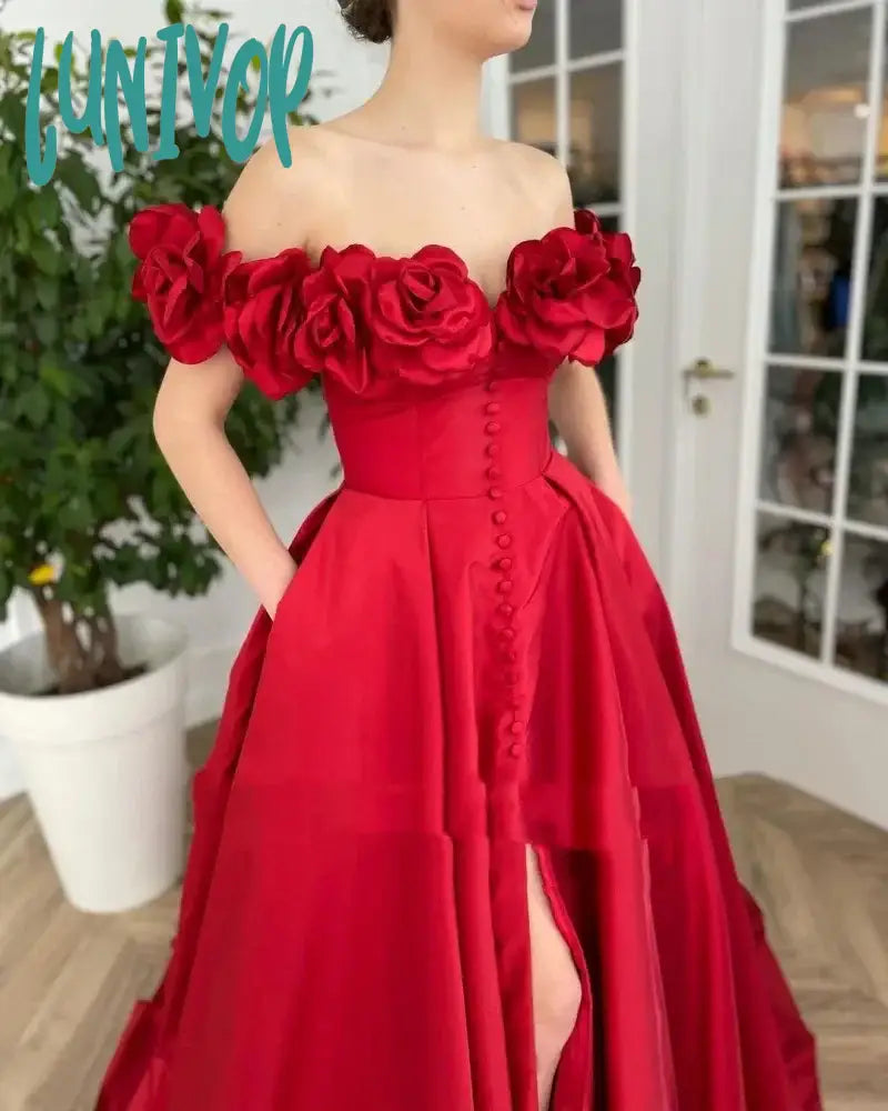 Lunivop Red Off The Shoulder Prom Dresses Sexy Sweetheart Party Evening Dress 2024 Split Girls