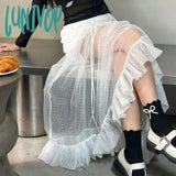 Lunivop Romantic And Sexy Perspective Mesh Splicing Flowing Half Skirt Spicy Girl Beautiful Pleated