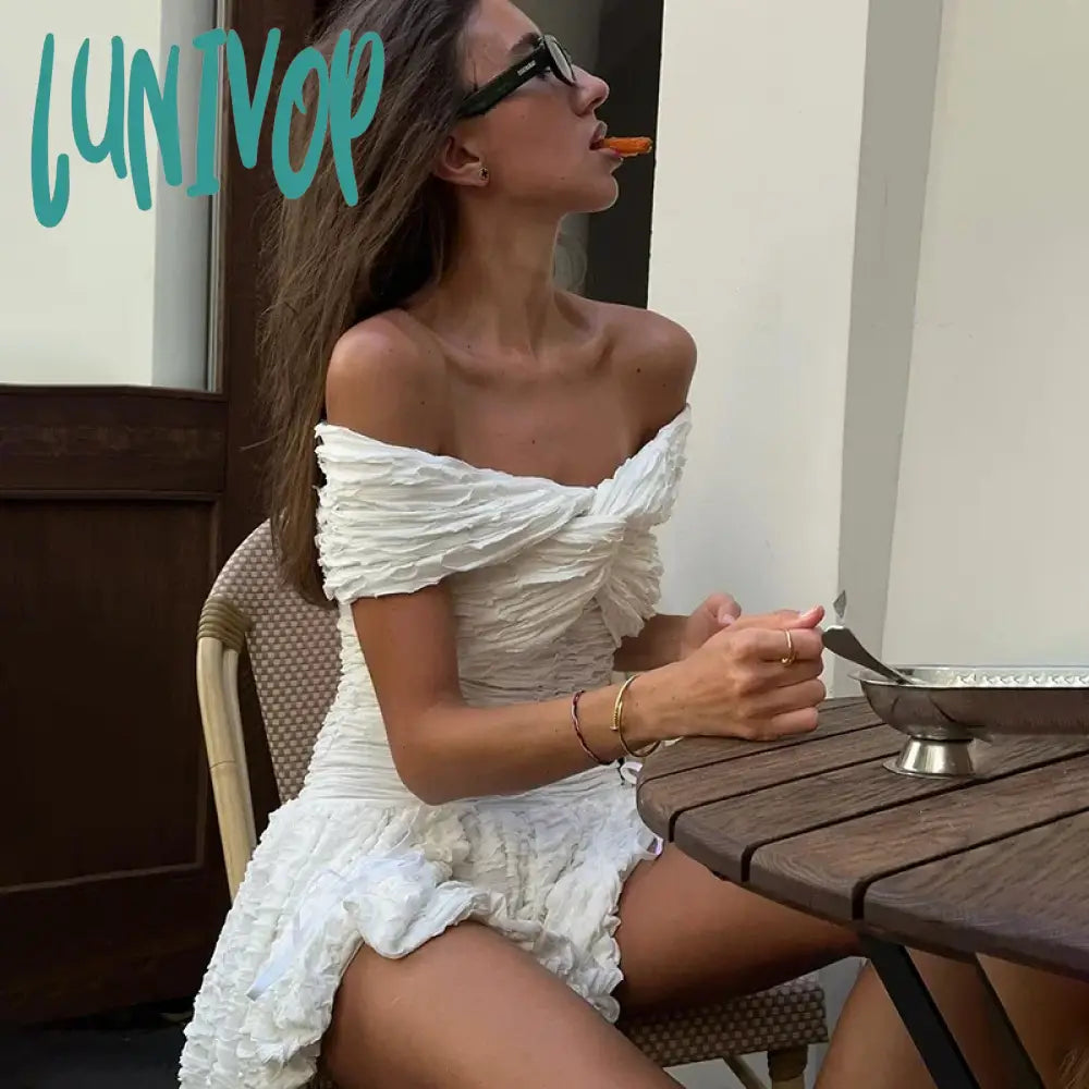 Lunivop Ruched Elegant Off Shoulder Mini Dress Club Party Outfits Women’s Twist Sexy Backless