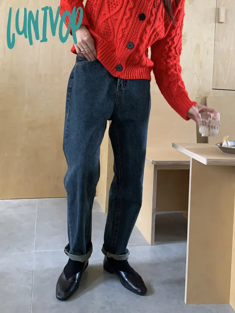 rugby shirt outfit New Autumn and Winter Ins Retro Dark Blue Casual Jeans for Women Versatile Slimming Straight Pants for Women