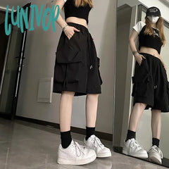 Lunivop S-3Xl Streetwear Cargo Shorts Women Harajuku Oversized Wide Leg Korean Fashion High Waist