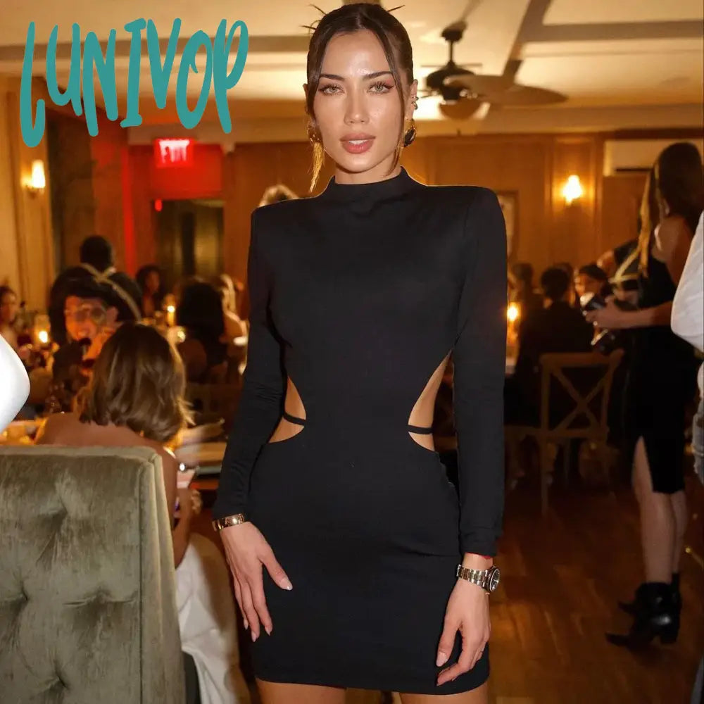 Lunivop Sexy Backless Bandage Mini Dress Elegant Outfits For Women Party Club Long Sleeve Bodycon